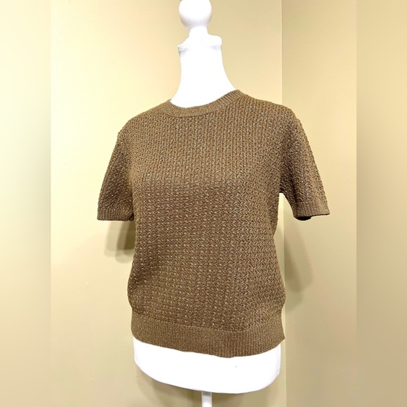 Banana Republic Gold Metallic Short Sleeve Cropped Sweater XS - Picture 4 of 7